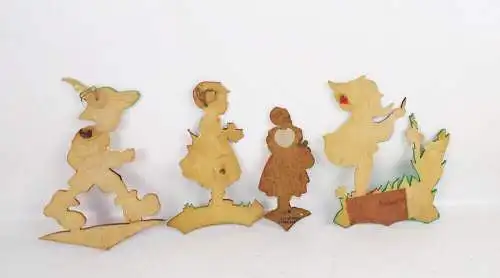Alte Laubsäge Arbeit Kinder Motive Zwerg Rotkäppchen handmade Holz Bild
