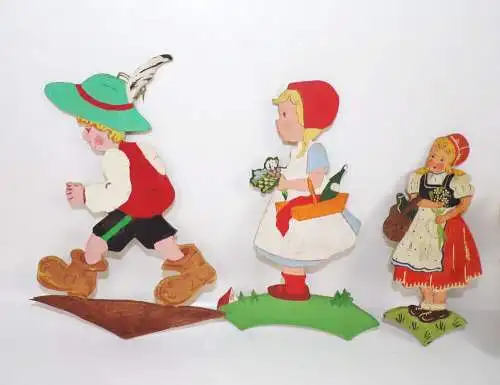 Alte Laubsäge Arbeit Kinder Motive Zwerg Rotkäppchen handmade Holz Bild