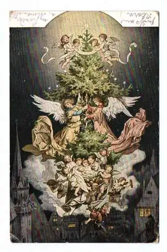 Ak Künstlerkarte des Volkskunstbundes 1916 Feldpostkarte Engel am Weihnachtsbaum
