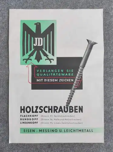 JD Holzschrauben altes Reklame Blatt Adlermarke