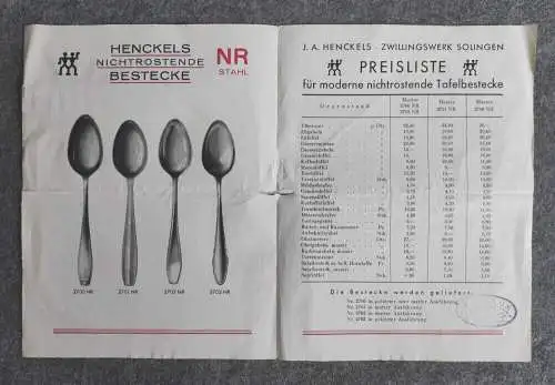 Henckels Nichtrostende Bestecke 1933 Prospekt Haushalt Zittau Handelshof