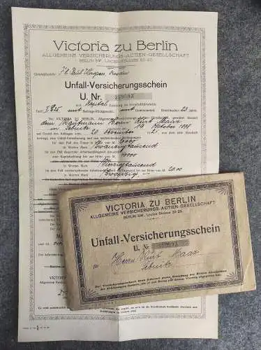 Victoria zu Berlin alter Unfall Versicherungsschein 1921