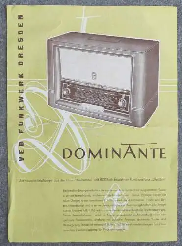 VEB Funkwerk Dresden Dominante Radio Prospekt 1957