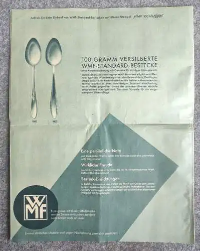 Alte Reklame WMF Patent Bestecke Württembergische Metallwarenfabrik