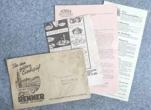 Renner Dresden am Altmarkt 1940 Kuvert mit Reklame Angebot Haushalt