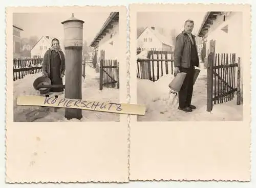 Fotografie Wasser holen Winter historisch Bauern 1930 er Vintage snapshort