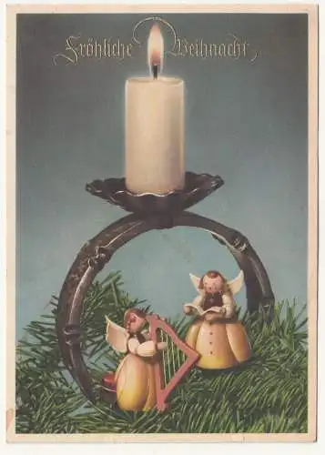 Künstler Ak Erzgebirge Engel Kerze Fröhliche Weihnachten DDR 1953 (A2617