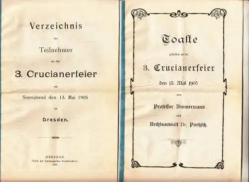 Crucianerfeier 1905 Kreuzschule Dresden Studentika 2 Hefte Teilnehmer Toaste (H5