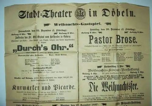Aushang Plakat Stadttheater Döbeln 1897 Die Weihnachtsfee Aschermittwoch ! (D