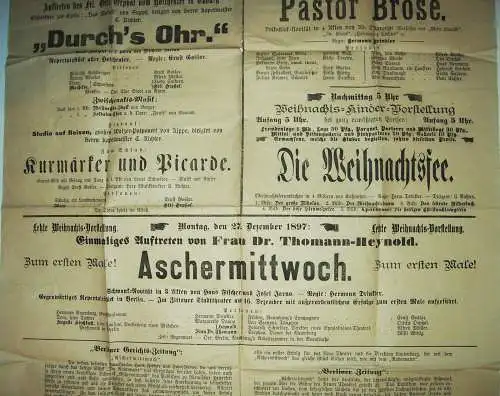 Aushang Plakat Stadttheater Döbeln 1897 Die Weihnachtsfee Aschermittwoch ! (D