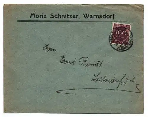 Brief Moritz Schnitzer Warnsdorf Briefkuvert 1923