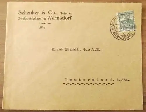 Brief Schenker und Co Firmenbrief Tetschen Zweigniederlassung Warnsdorf Böhmen