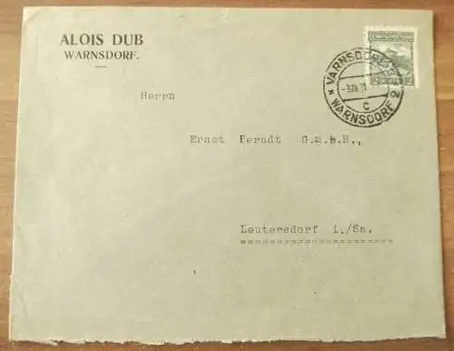 Geschäftsbrief Alois Dub Warnsdorf Böhmen Firmenbrief 1931