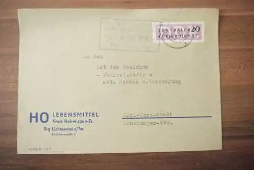 ZKD Brief DDR HO Lebensmittel Kreis Hohenstein 1956