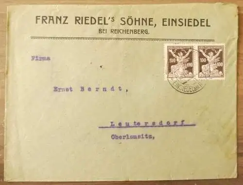 Geschäftsbrief Franz Riedel Söhne Einsiedel Reichenberg Böhmen