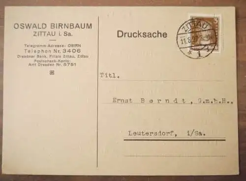 Drucksache Oswald Birnbaum Zittau 1927