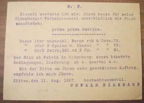 Drucksache Oswald Birnbaum Zittau 1927