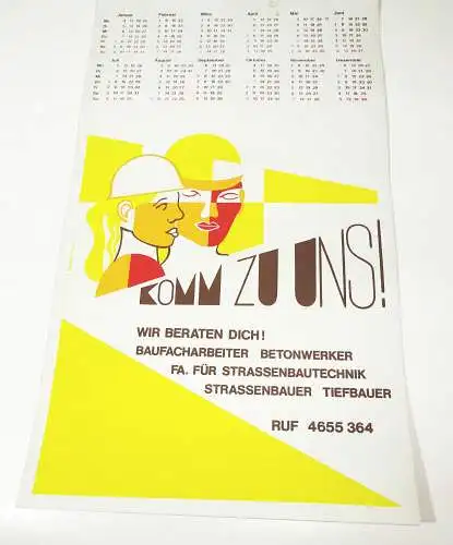 DDR Kalender 1982 VEB Verkehrs und Tiefbau Kombinat Dresden Reklame