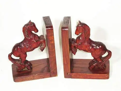 Alte Buchstützen Set Paar Pferd 1930er 1940er Holz Geschnitzte Vintage