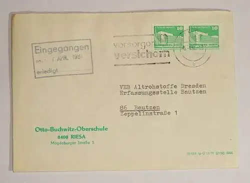 Firmen Brief Otto Buchwitz Oberschule Riesa 1981