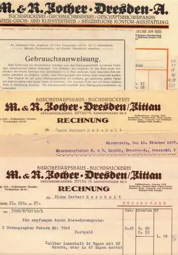 Konvolut Zocher Bürobedarf Papiere Buchdruckerei Dresden Karten Rechnungen