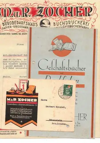 Konvolut Zocher Bürobedarf Papiere Buchdruckerei Dresden Karten Rechnungen