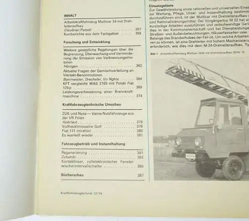 KFT Kraftfahrzeugtechnik Zeitschrift 12 / 1974 Multicar 24 Shiguli WAS2103 !