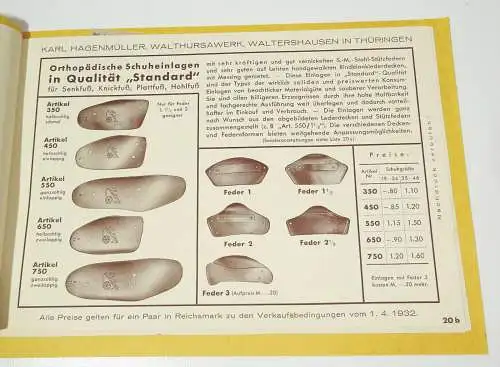 Katalog Hagenmüller Walthursawerk Waltershausen Orthopädische Schuheinlagen 1932
