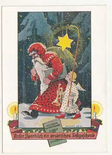 Werbe Ak Weihnachtsmann Christkind Sparbuch Dresdner Handelsbank Bautzen 1935er