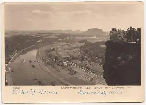 Walter Hahn Dresden Ak 8616 Bastei Aussicht mit Lilienstein 1953 DDR