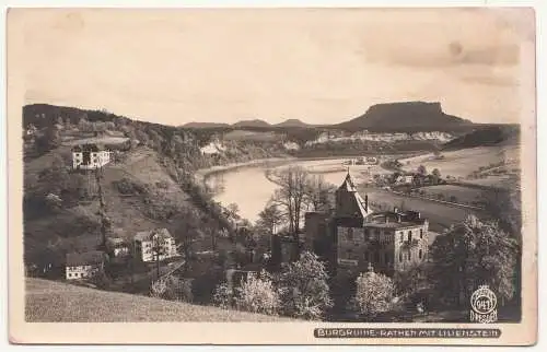 Walter Hahn Dresden 941 Burgruine Rathen mit Lilienstein Restaurant 1928 
