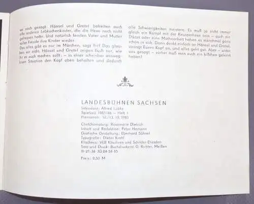 Landesbühne Sachsen Hänsel und Gretel Oper DDR 1986