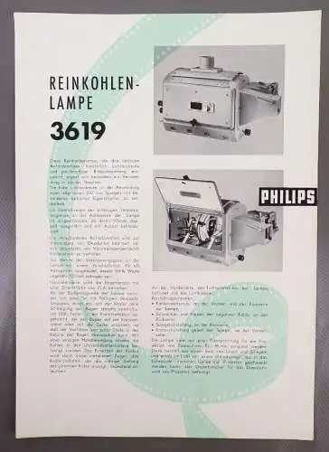 Philips Reklame Blatt Reinkohlen Lampe 3619 Filmprojektor