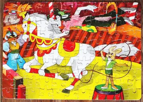 Progress Puzzle Hase und Wolf im Zirkus DDR Spielzeug Nu Pagadi 