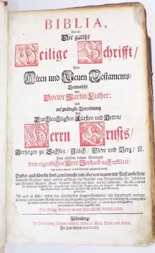 Bibel heilige Schrift Martin Luther 1703 Ledereinband