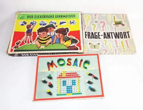 Alte Gesellschaftsspiele 3 Stück Frage Antwort Mosaik Der elektrische Lehrmeiste