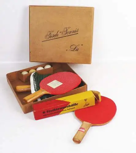 Tischtennis Set Lu Schläger Netz Bälle DDR 1950er 1960er Vintage