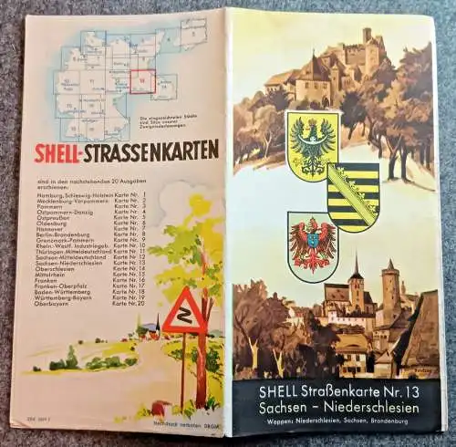 Shell Straßenkarte Nr. 13 Sachsen Niederschlesien alter Flyer Reiseprospekt