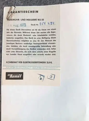 Alte Gebrauchsanweisung Komet Handrührgerät RG25 DDR Anleitung VEB Suhl 1973