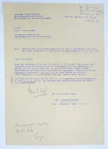 Dokument Deutscher Fussballverband Görlitz 1962 Sportfest Teilnehmer DDR 