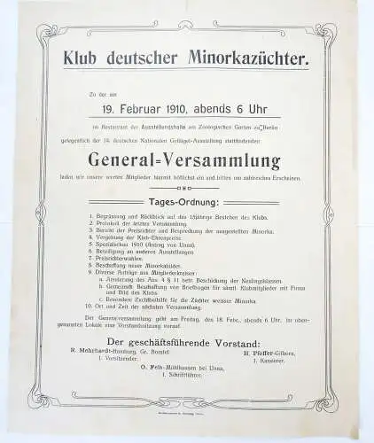 Klub deutscher Minorka Züchter Geflügelbörse 1910 1953 Geflügelzüchter Berlin