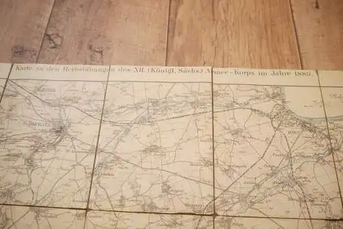 Leinenlandkarte Karte Armeekorps 1889 Herbstübungen alte Landkarte