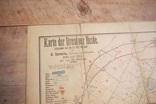 Leinenlandkarte Karte  der Dresdner Heide 1890 alte Landkarte