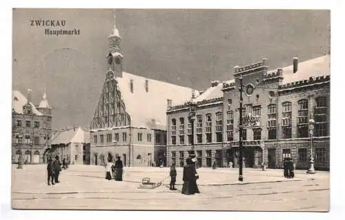 Ak Zwickau Hauptmarkt im Winter 1910