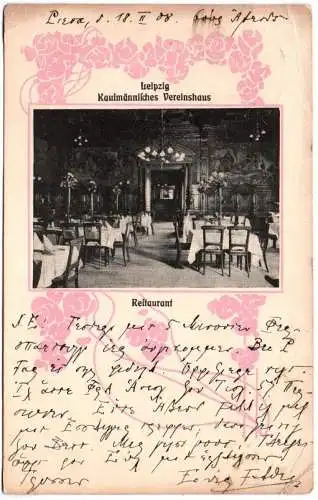 Litho Ak Leipzig Kaufmännisches Vereinshaus Restaurant 1908 Jugendstil