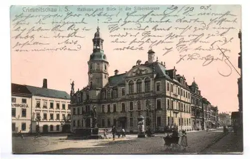 Ak Crimmitschau Sachsen Rathaus und Blick in die Silberstrasse 1903