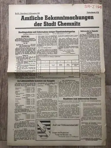 Zeitung Blatt 1945 Chemnitz Beschlagnahme Eigentumskategorien November