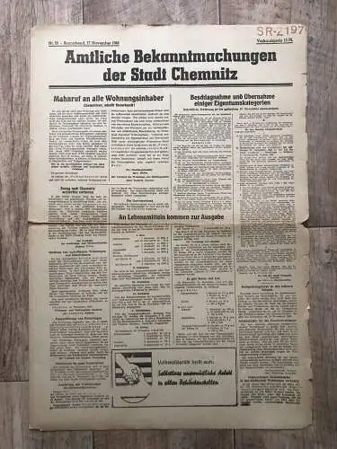 Zeitung Blatt 1945 Chemnitz Mahnruf an alle Wohnungsinhaber