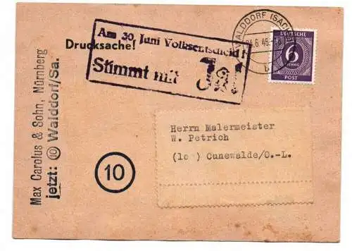Drucksache Walddorf Sachsen 1946 Stempel Volksentscheid Abstimmung
