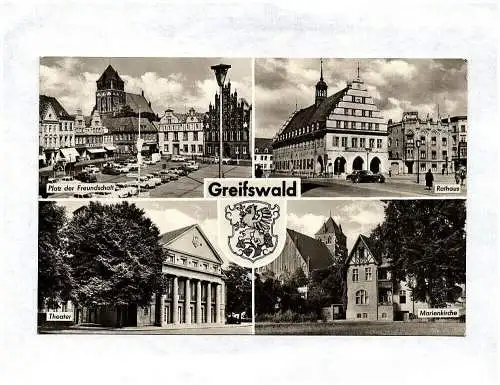 Ansichtskarte Greifswald Rathaus Theater Marienkirche Platz der Freundschaft DDR